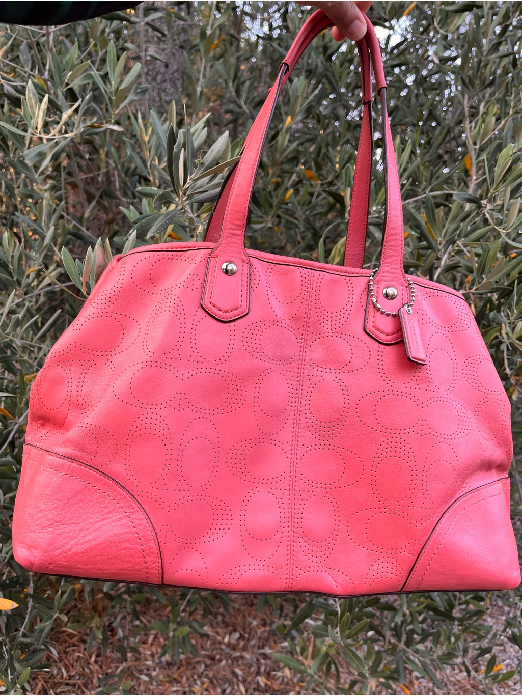 Coach Perforated Logo Carryall Coral Genuine Leather